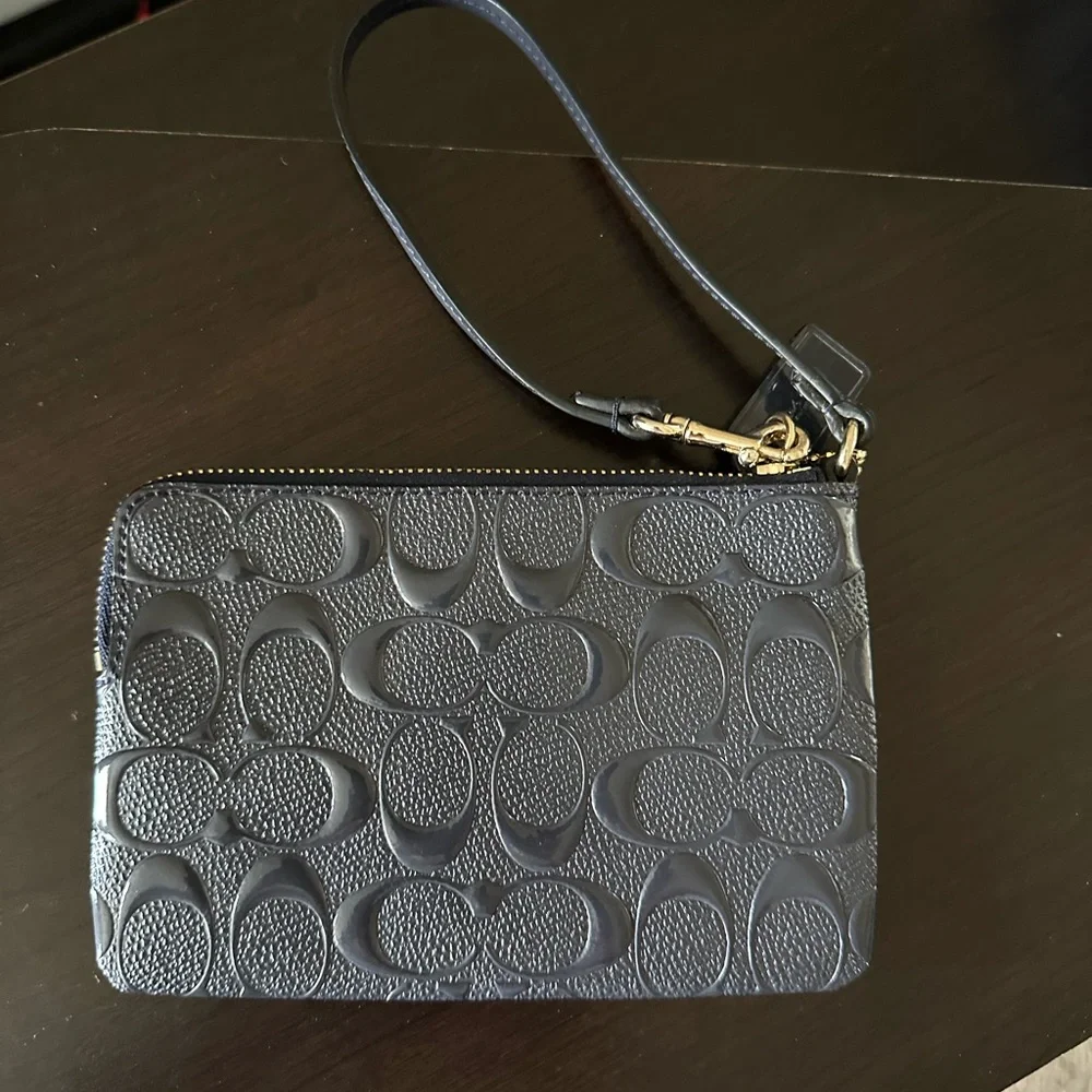 Coach Navy Embossed Leather Wristlet - Picture 4 of 7